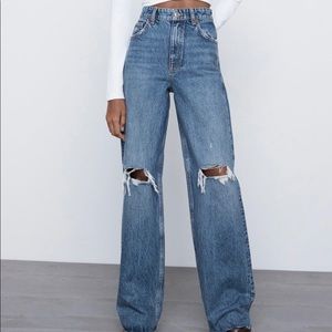 Zara wide leg full length ripped jeans, size 6
